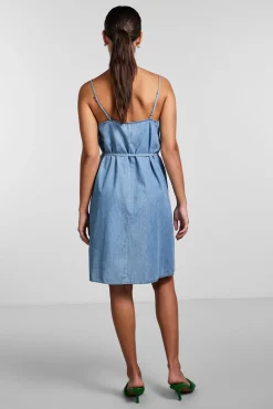 Pieces Vestido Vaquero Corto De Mujer Azul Claro Best