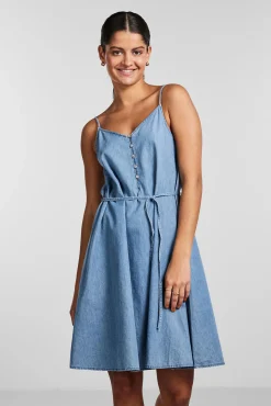 Pieces Vestido Vaquero Corto De Mujer Azul Claro Best