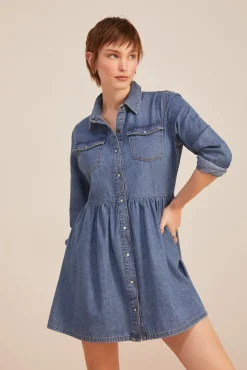 * Vestido Vaquero Lavado Sostenible Azul Medio Outlet