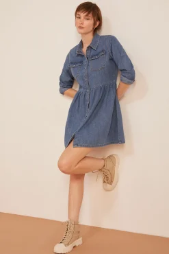 * Vestido Vaquero Lavado Sostenible Azul Medio Outlet