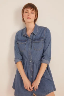 * Vestido Vaquero Lavado Sostenible Azul Medio Outlet